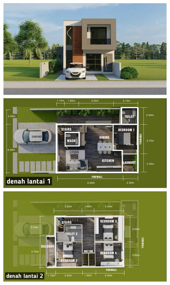 Desain Rumah 2 Lantai Minimalis Compact Lebar 6 Meter Medan